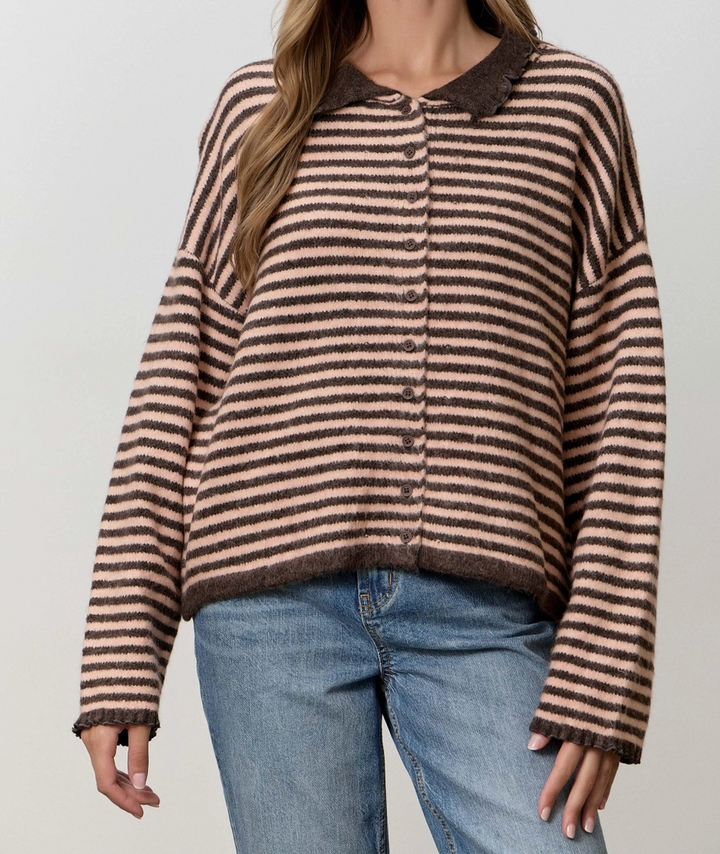 Striped Button Up Cardigan