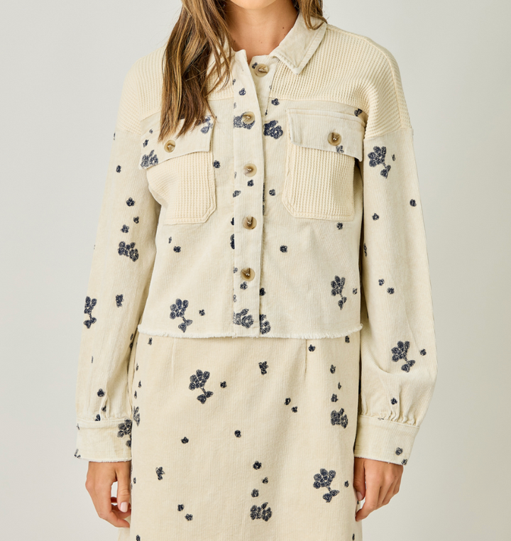 Washed Embroidery Mixed Jacket