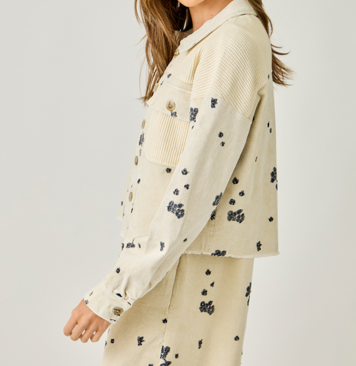 Washed Embroidery Mixed Jacket