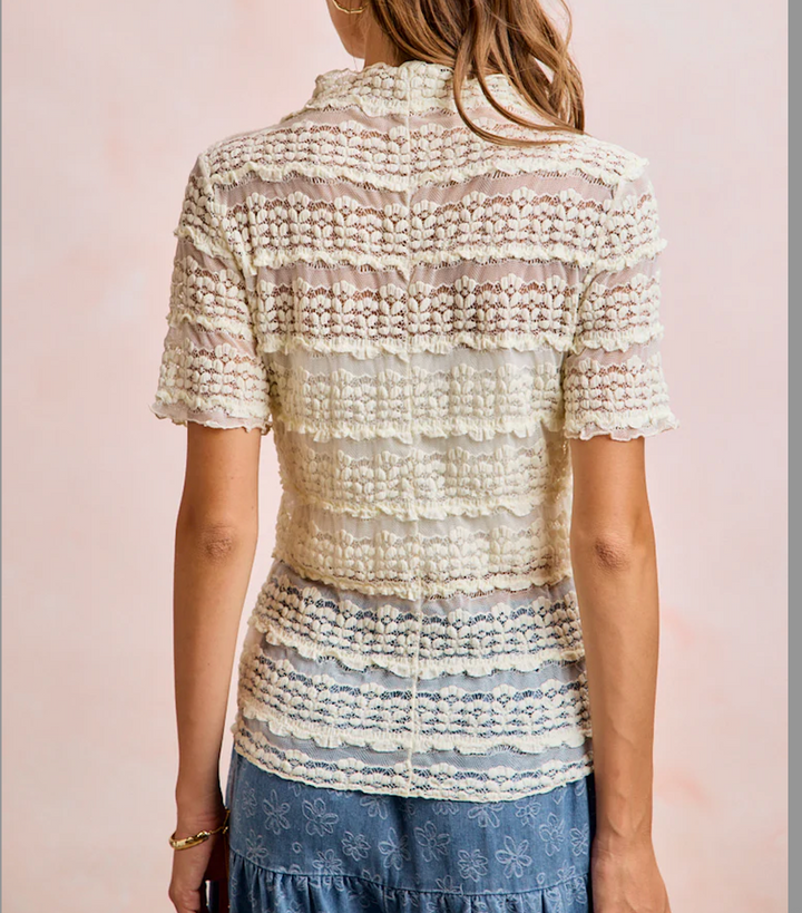 RUFFLES DETAIL FLOWER LACE TOP