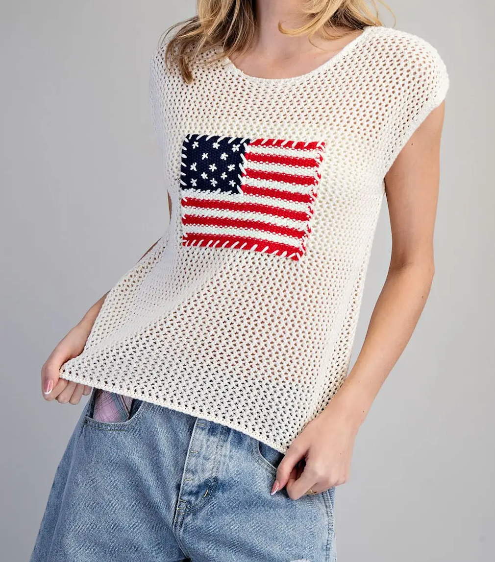 Stars & Stripes Knit Cap Sleeve Top
