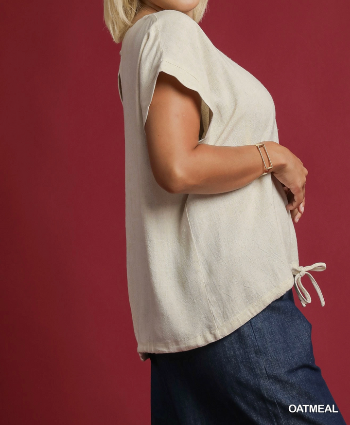 Linen Blend Rolled Sleeve Top