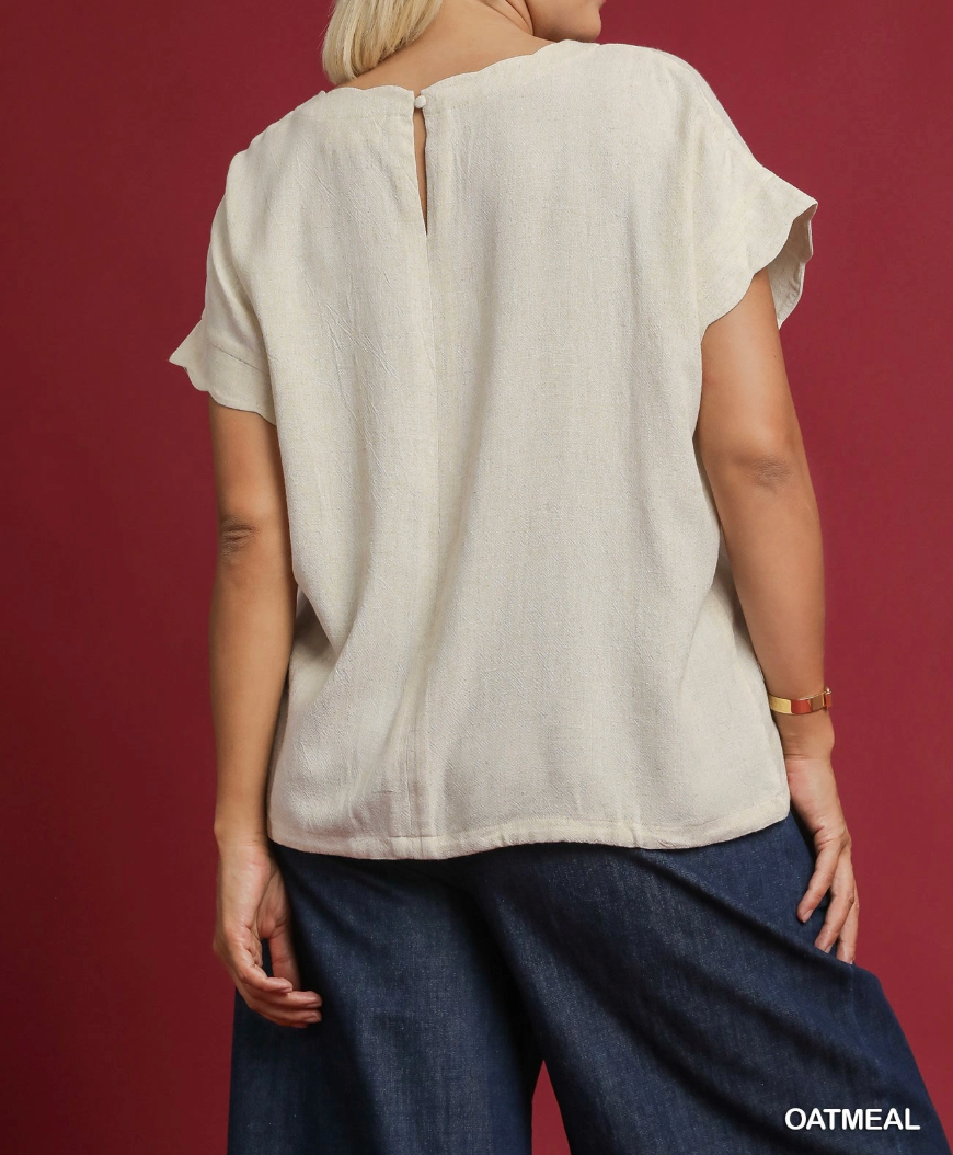 Linen Blend Rolled Sleeve Top