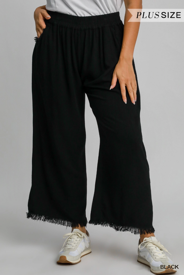 Frayed Hem Wide-Leg Pants