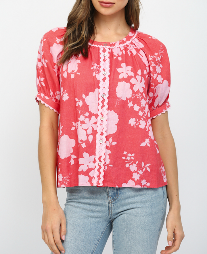 Ric-Rac Button Down Short Sleeve Blouse