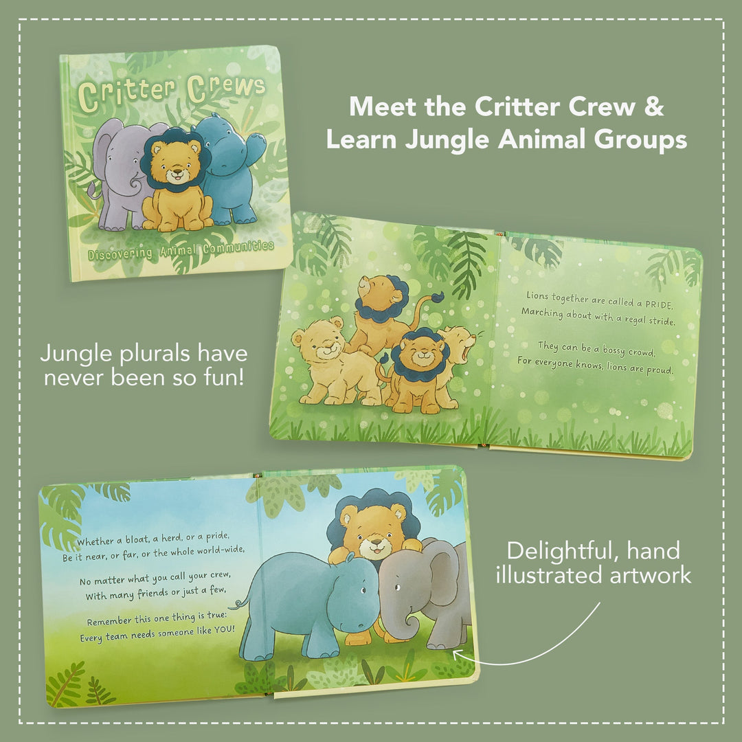 Critter Crews Board Book by Bunnies By the Bay showing jungle animals and interior pages