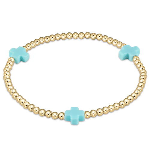 Signature Cross Gold Bead Bracelet (Multiple Colors/Sizes)