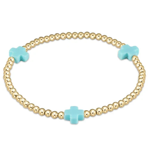 Signature Cross Gold Bead Bracelet - Turquoise