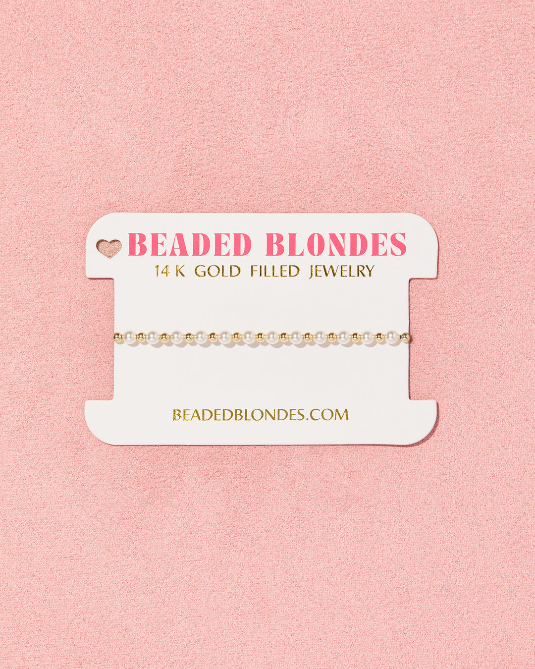 Beaded Blondes Luci Pearl Bracelet in gold on branded jewelry display card