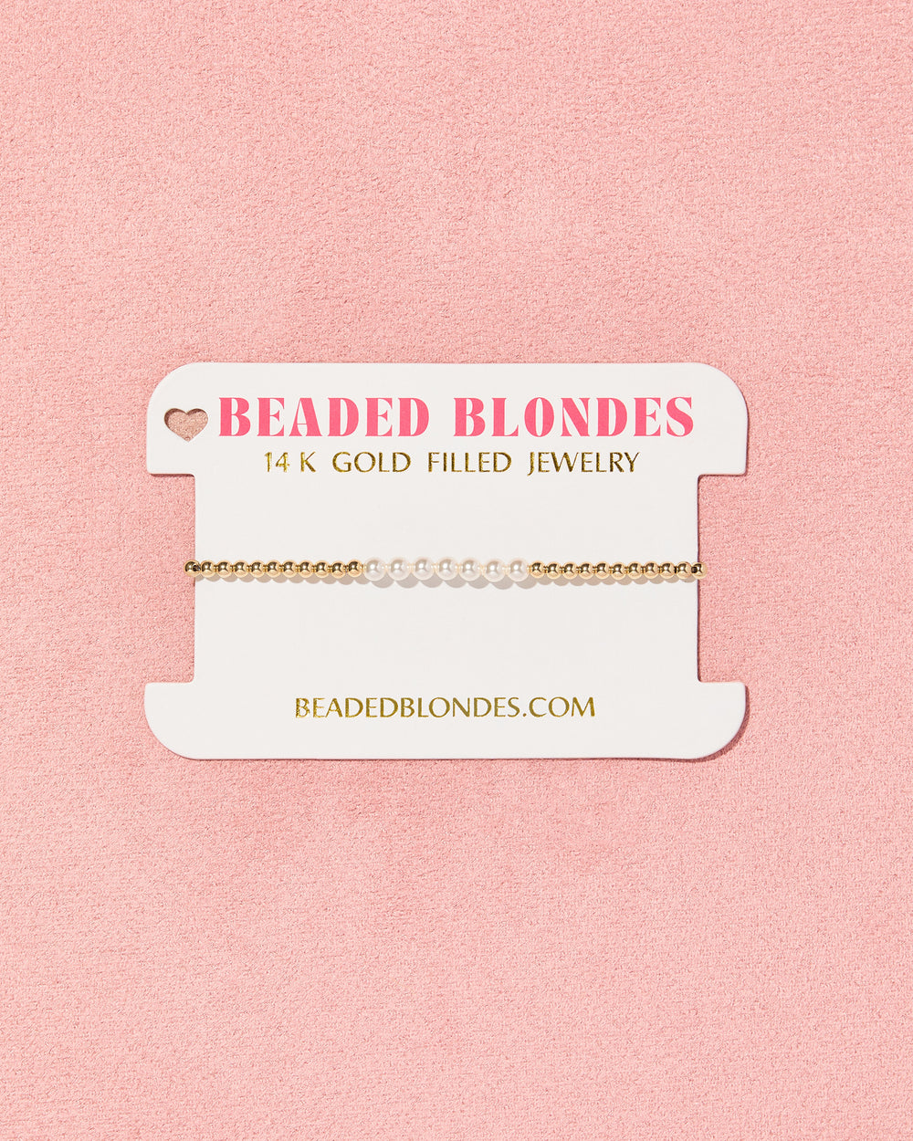 Beaded Blondes Sophia Pearl Bracelet in gold with pearl beads on branded jewelry card