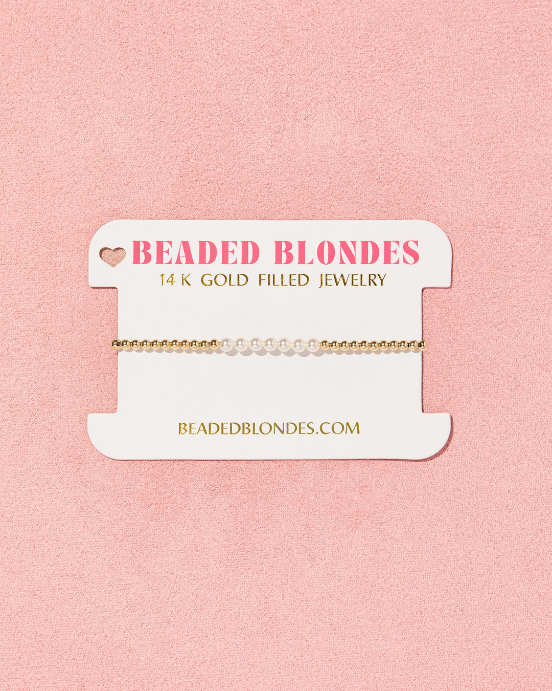 Beaded Blondes Sophia Pearl Bracelet in gold with pearl beads on branded jewelry card