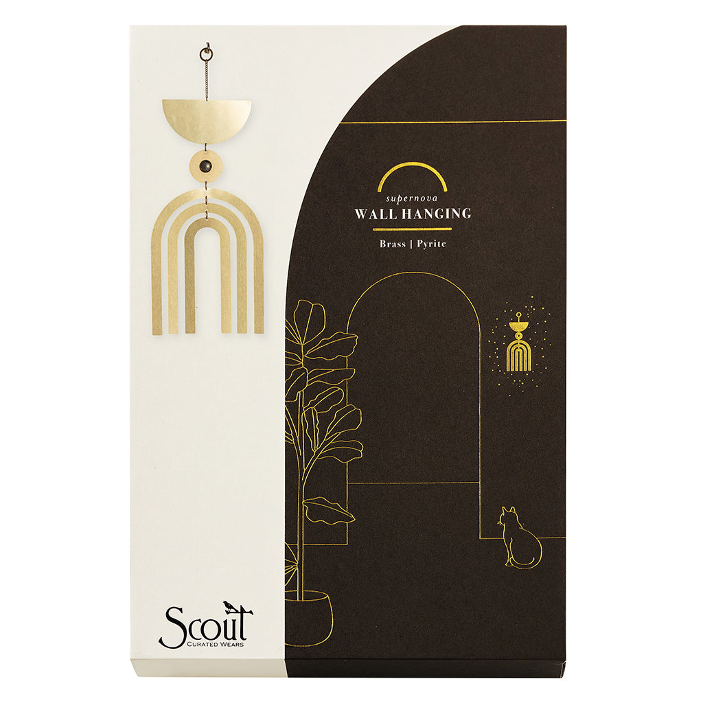 Scout Supernova wall hanging with brass and pyrite geometric arch design