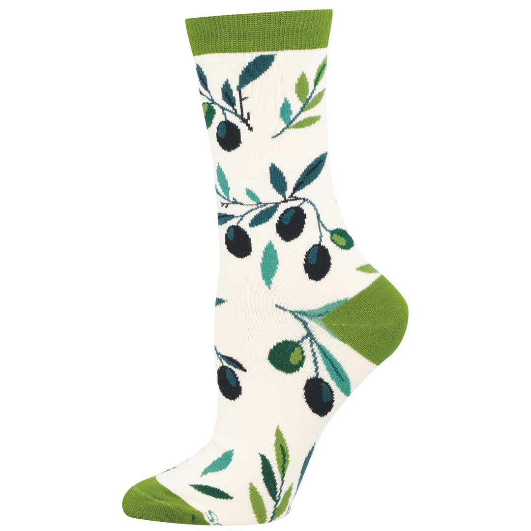 Socksmith An Olive Branch Of Sorts crew socks in ivory with olive branch pattern