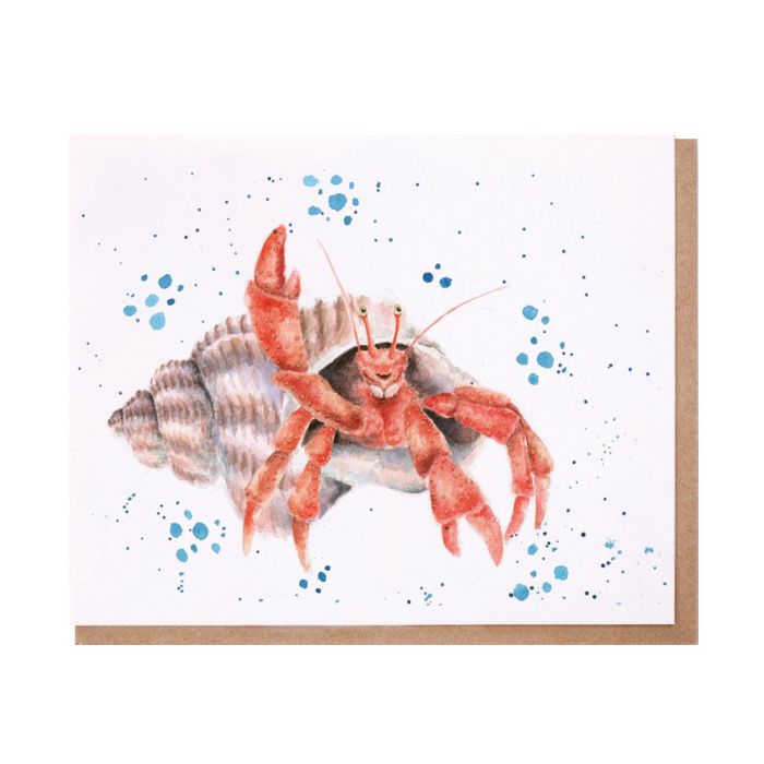 Wrendale Happy Crab Mini Card featuring watercolor red hermit crab with blue bubbles