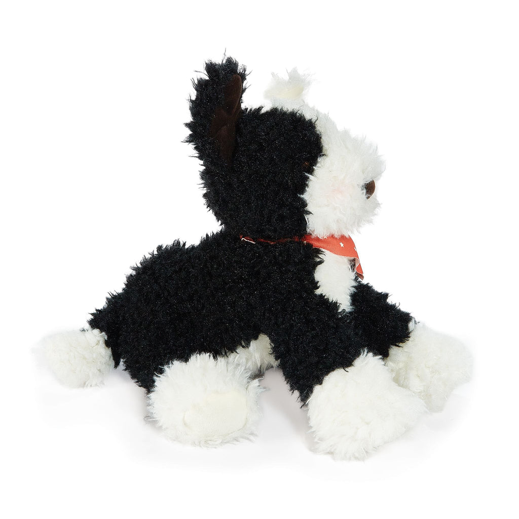 Black and white plush farm dog stuffed animal with red collar