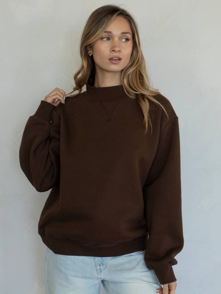 Fleece Wide Neck Sweater - Chocolate