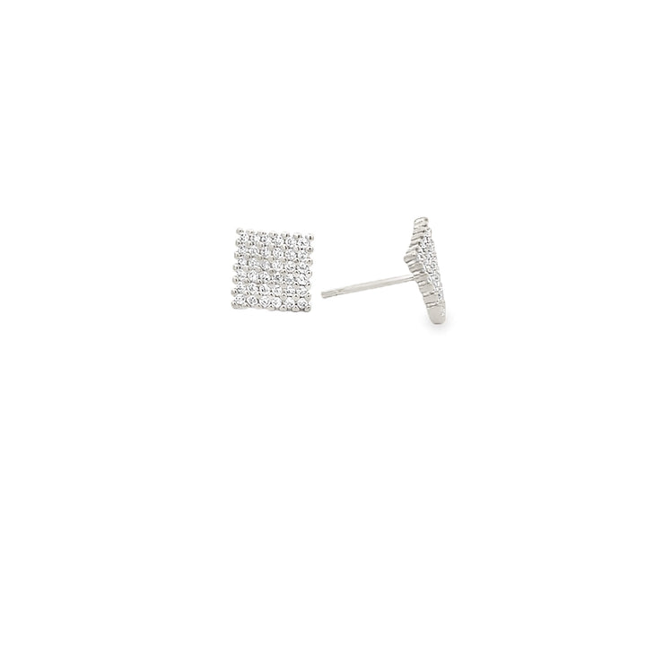 Tiny CZ Pave Bent Square Stud Earrings