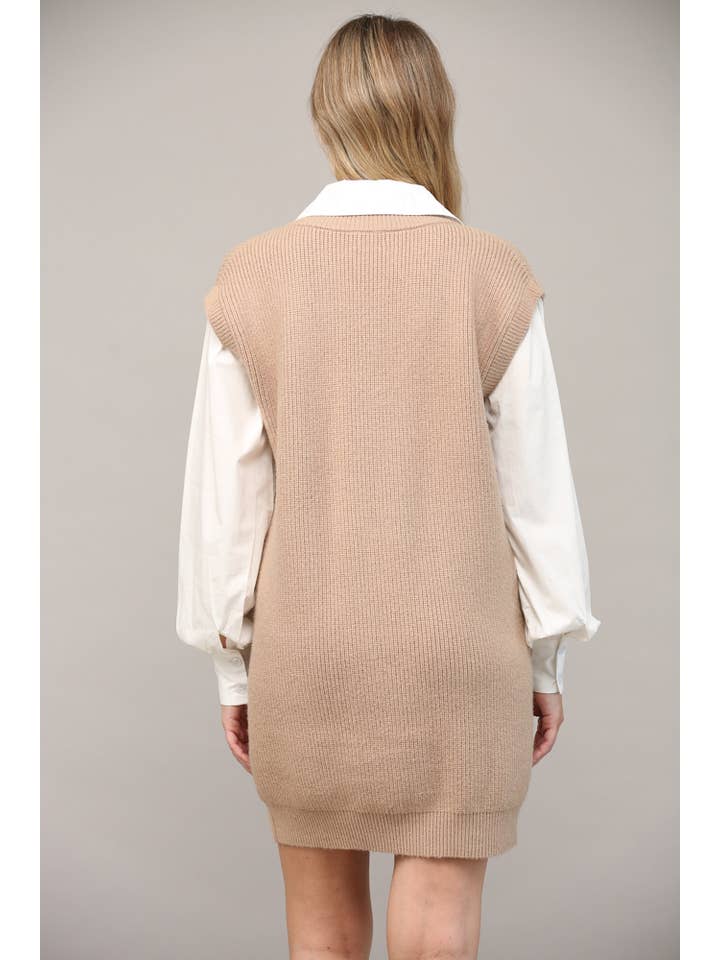 Cable Knit Twofer Shirt Dress