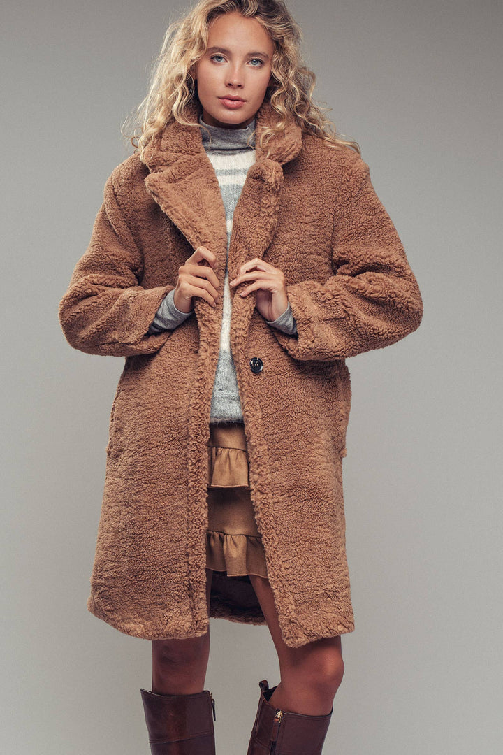 Cozy Longline Notched Lapel Teddy Coat
