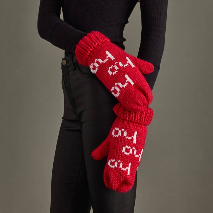 Red &amp; White Ho Ho Ho Mittens