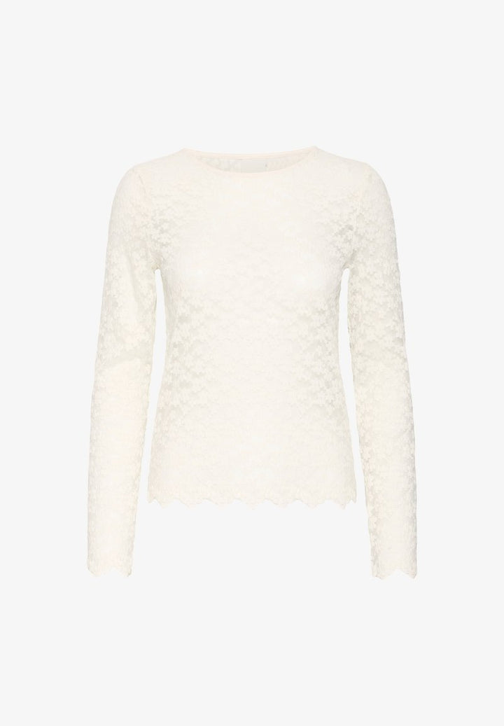 ICHI Ihnojelly long sleeve cream lace top with delicate floral pattern