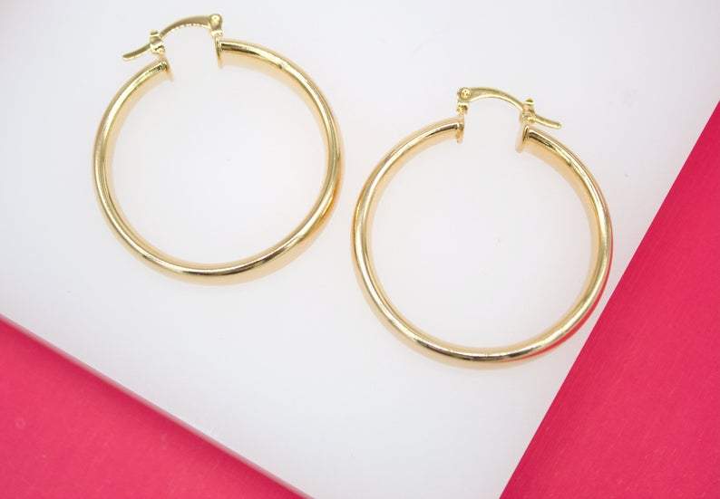 18K Gold Filled 6mm Thin Lever Back Hoop Earrings