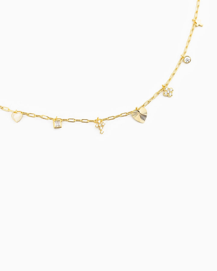 Dainty Starbust Heart Charm Necklace