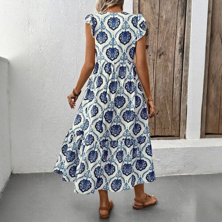 Loose-Fit V-Neck Floral Print Maxi Dress