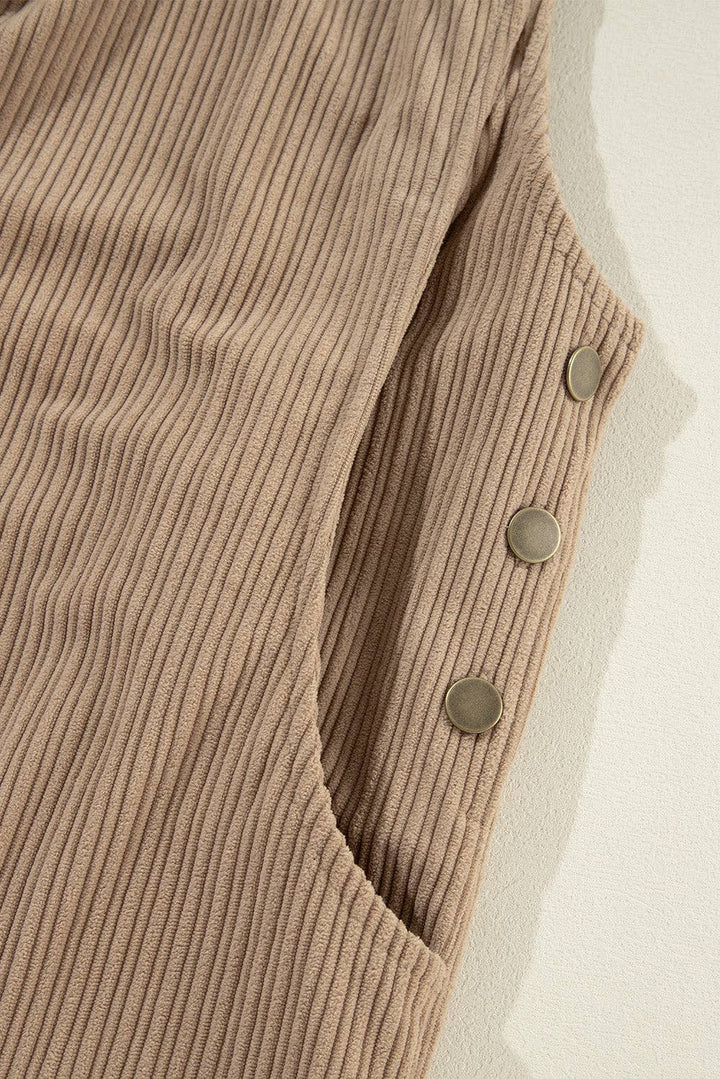 Solid Pocketed Corduroy Overalls