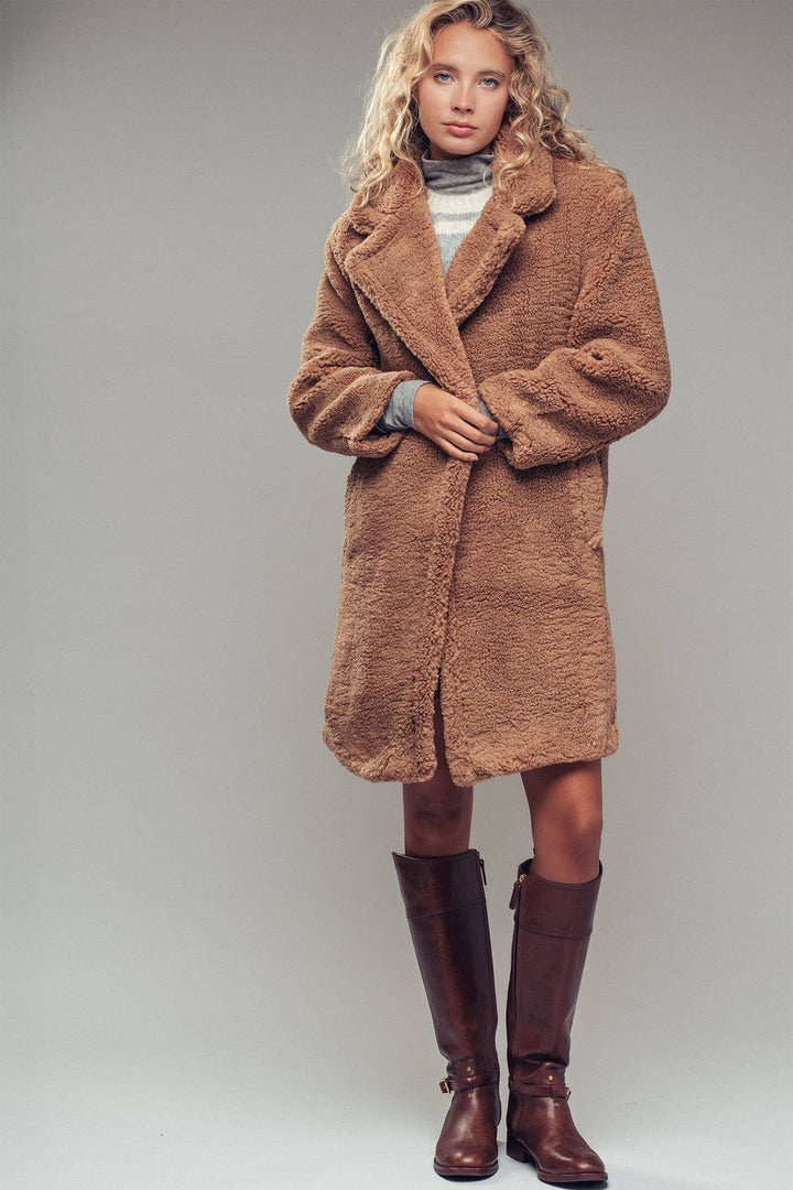 Cozy Longline Notched Lapel Teddy Coat