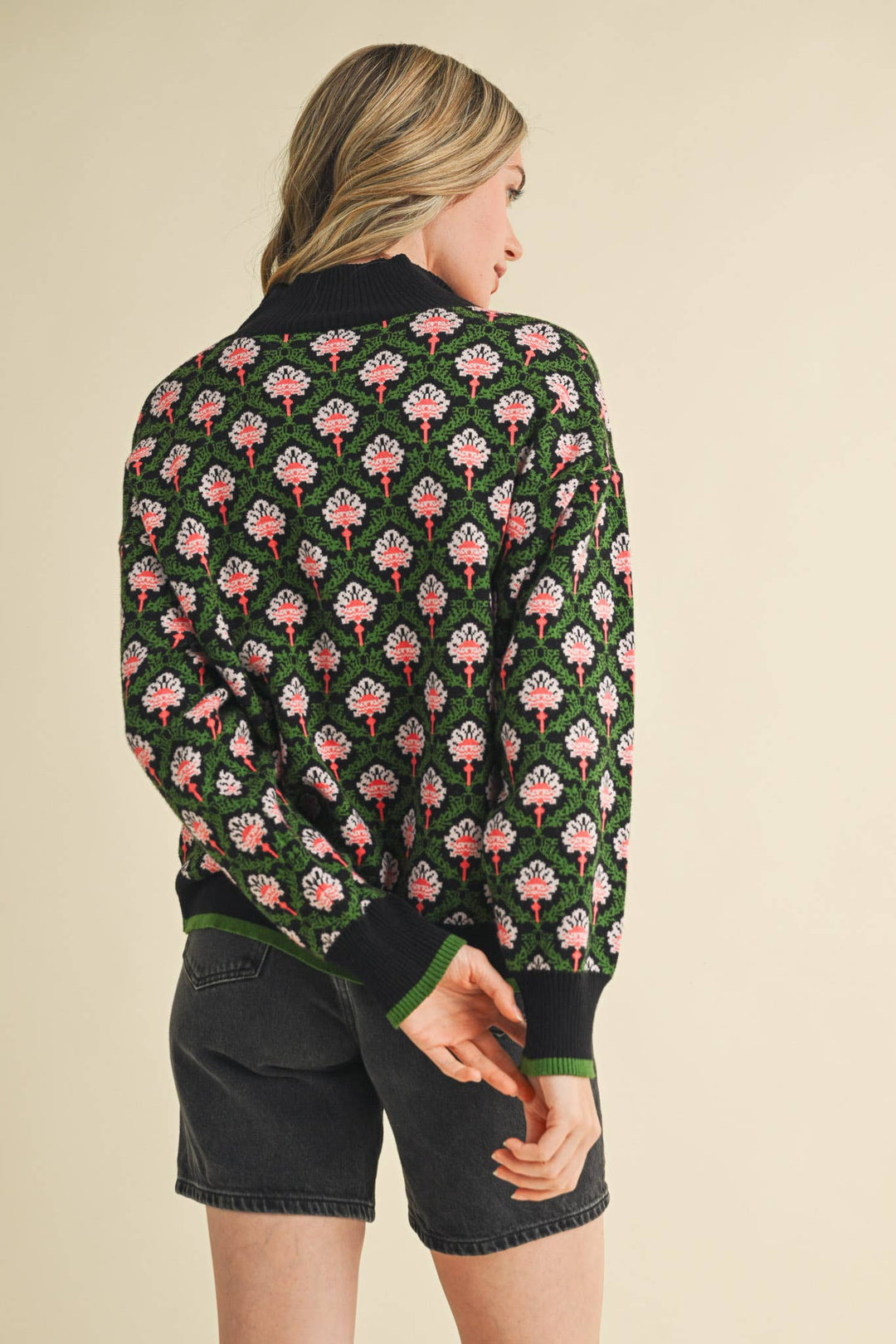 Floral Mock Neck ½ Pullover