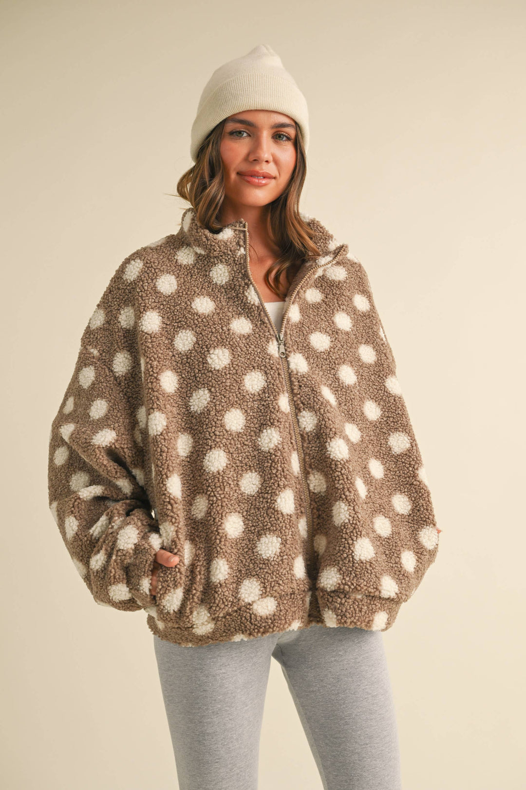 Polka Dot Teddy Bear Zipper Jacket