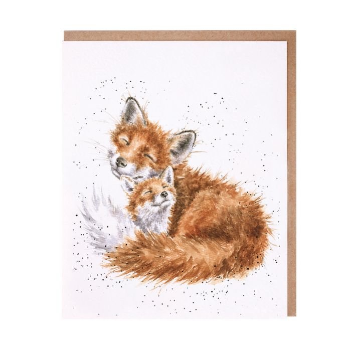 Wrendale Fox With Love greeting card featuring watercolor fox and kit with kraft envelope