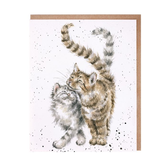 Wrendale greeting card showing two affectionate watercolor kittens with brown kraft envelope