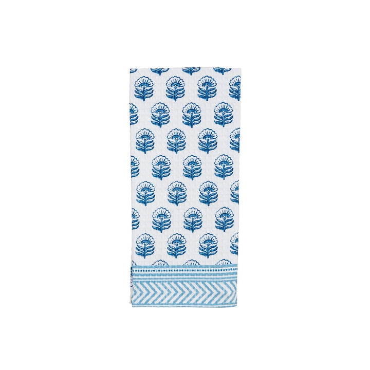 Mud Pie quick dry towel with blue floral pattern and chevron border