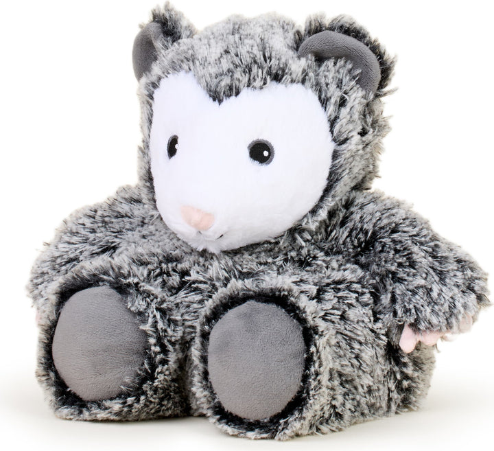 Warmies gray and white speckled plush opossum stuffed animal with white face