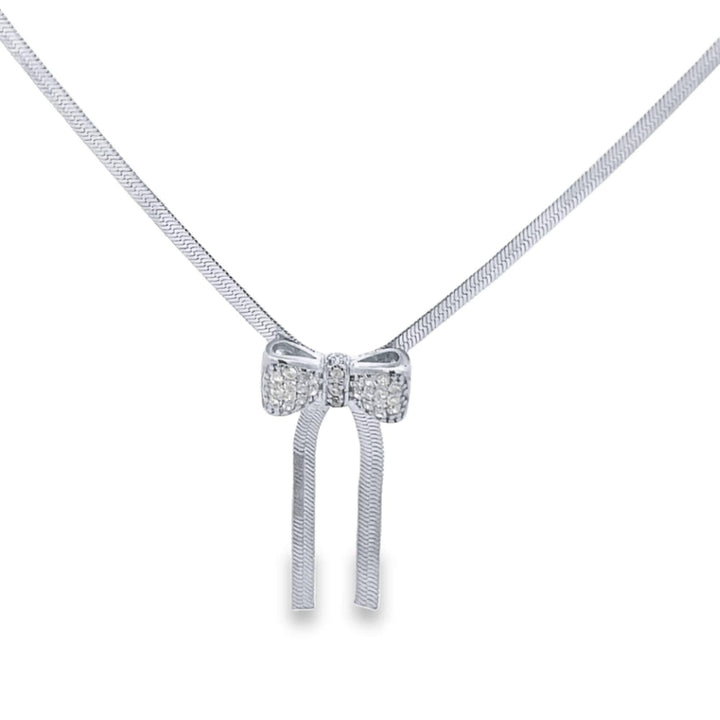 3mm Herringbone Snake Necklace with CZ Bowtie Charm
