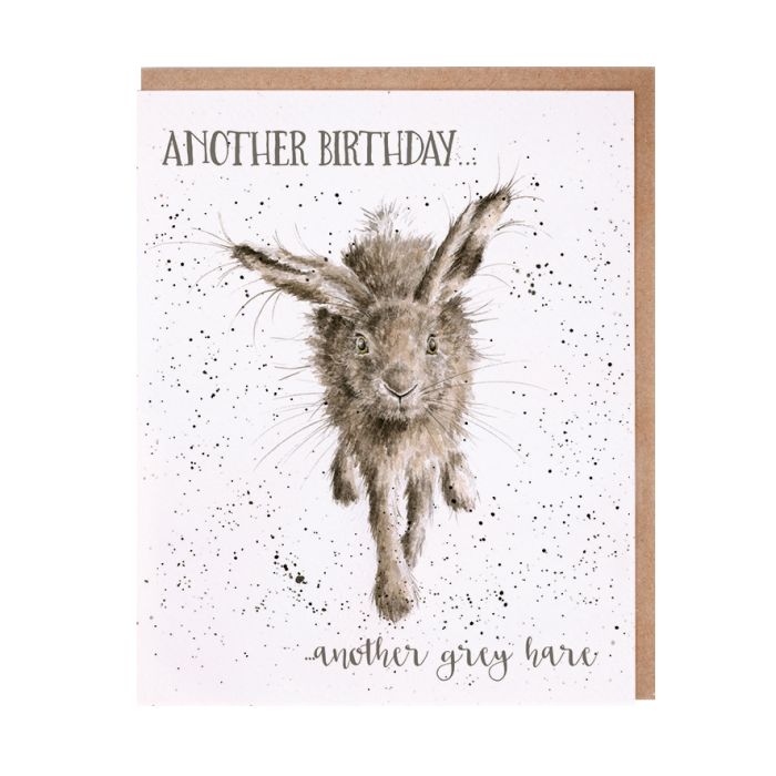 Wrendale birthday card featuring watercolor hare illustration with brown kraft envelope