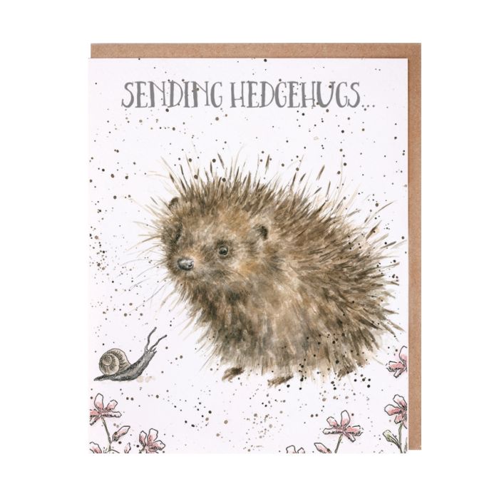 Wrendale hedgehog greeting card with watercolor illustration and brown kraft envelope