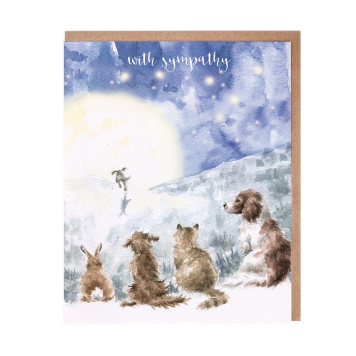 Wrendale sympathy card featuring watercolor animals in snowy scene with brown envelope