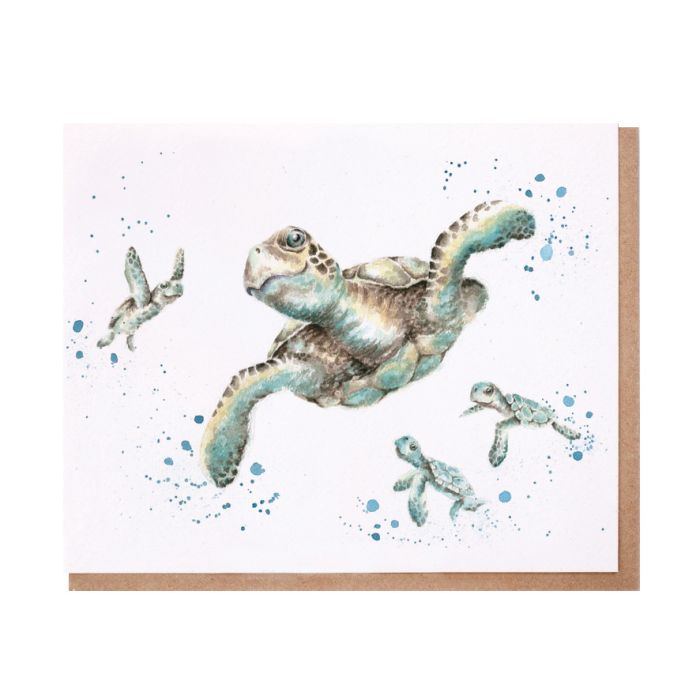 Wrendale Swimming School Mini Card featuring watercolor sea turtles on white background