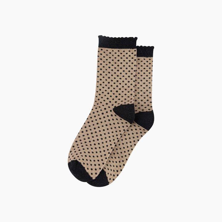 Black and gold glitter ankle socks with polka dots and scalloped cuff