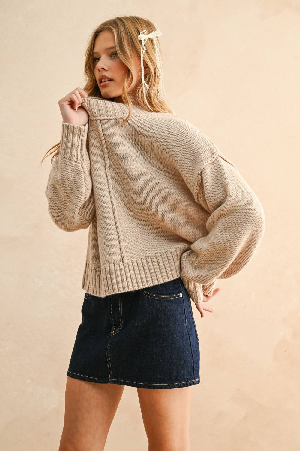 Paneled & Slit Detail Sweater