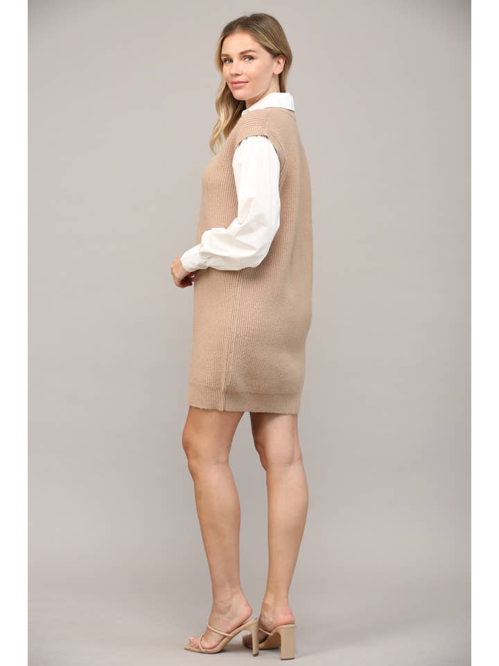 Cable Knit Twofer Shirt Dress
