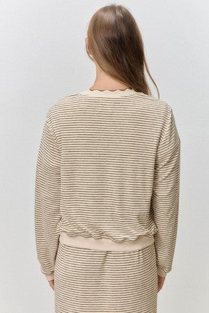 Striped Knit Scallop Trim Cardigan