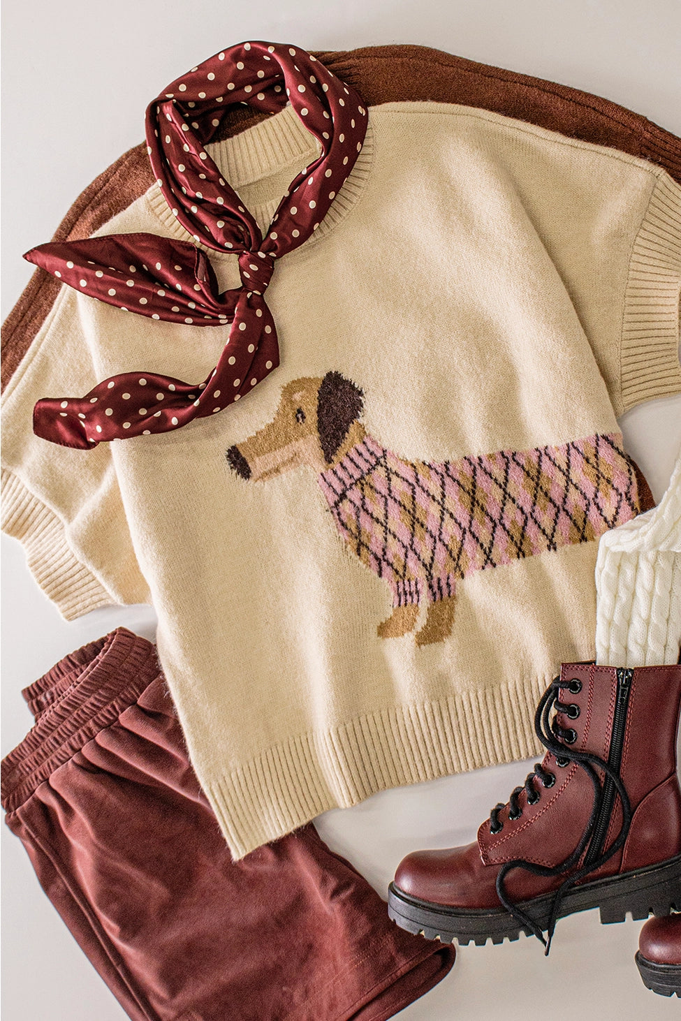 Dog Graphic Short Sleeve Knit