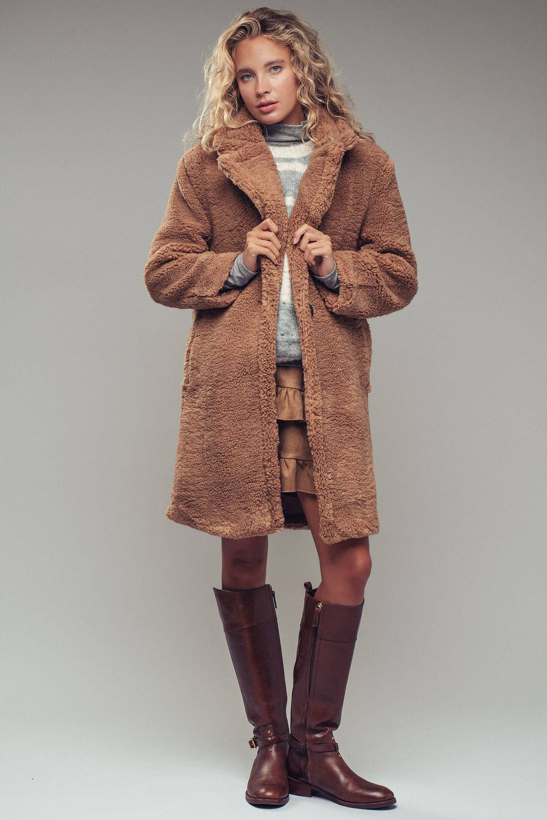 Cozy Longline Notched Lapel Teddy Coat