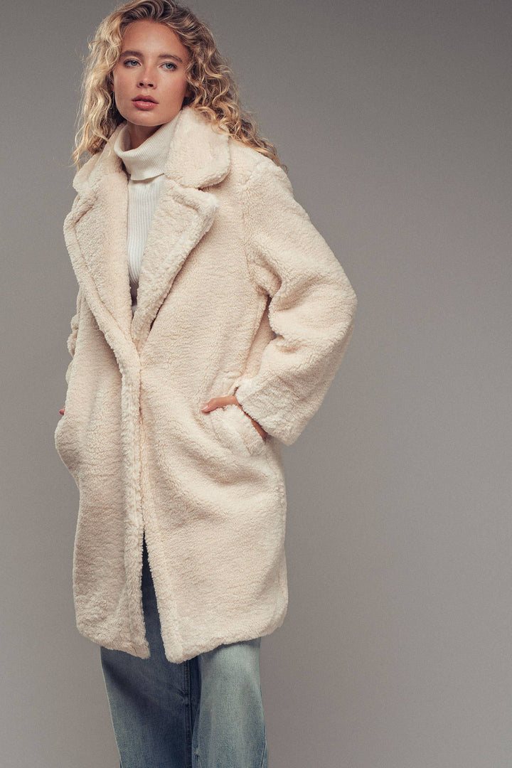 Cozy Longline Notched Lapel Teddy Coat