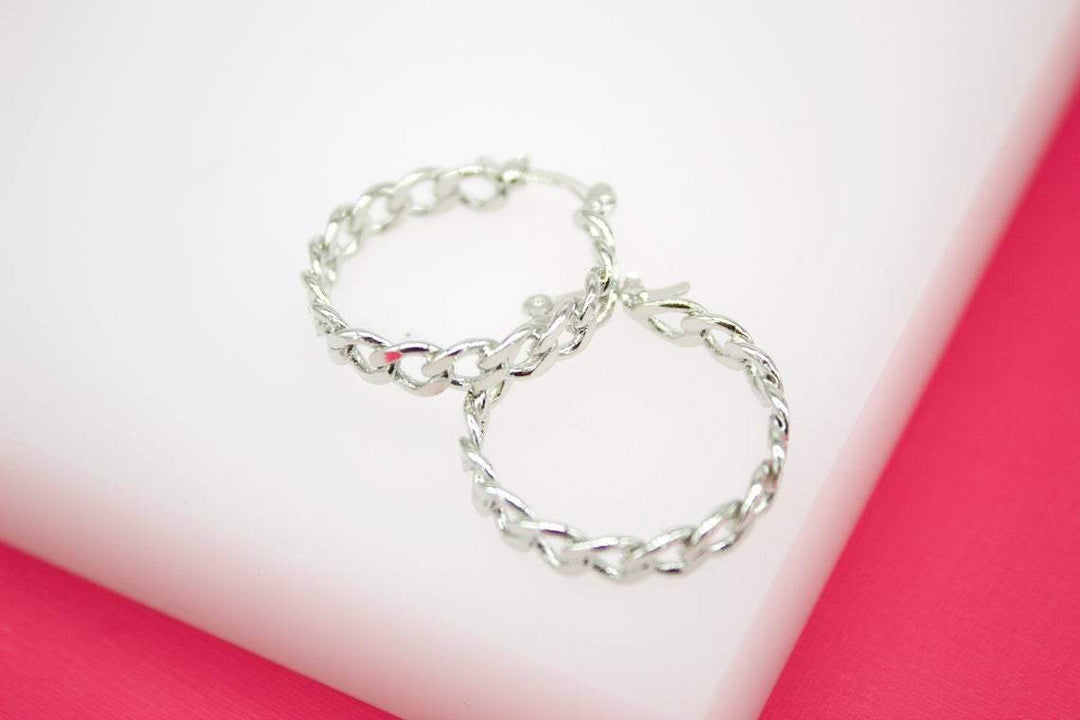 18K Gold Filled 4mm Curb Cuban Hoops Lever Back Hoop