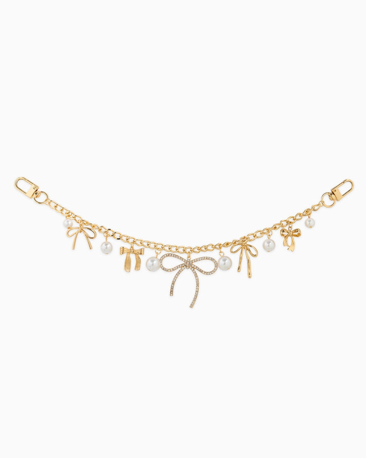 Multi Bow with Pearls and Crystals Bag Charm Chain